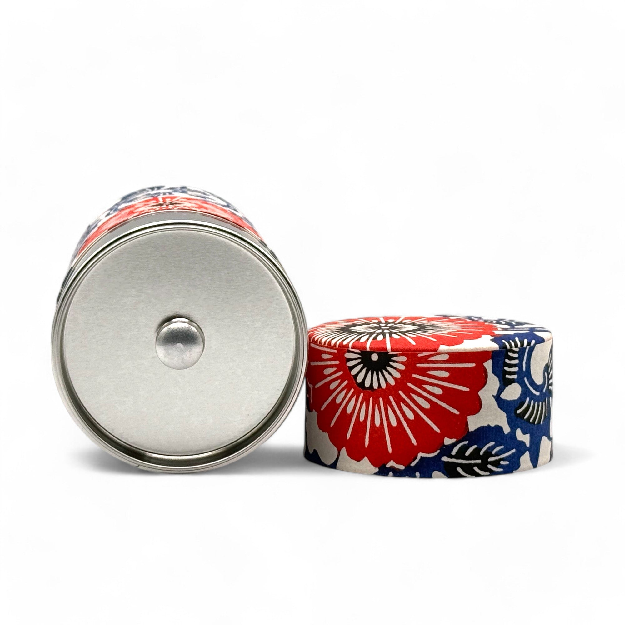 Karahana Blue Washi Paper Wrapped Tea Canister (L) - Japanese Chazutsu