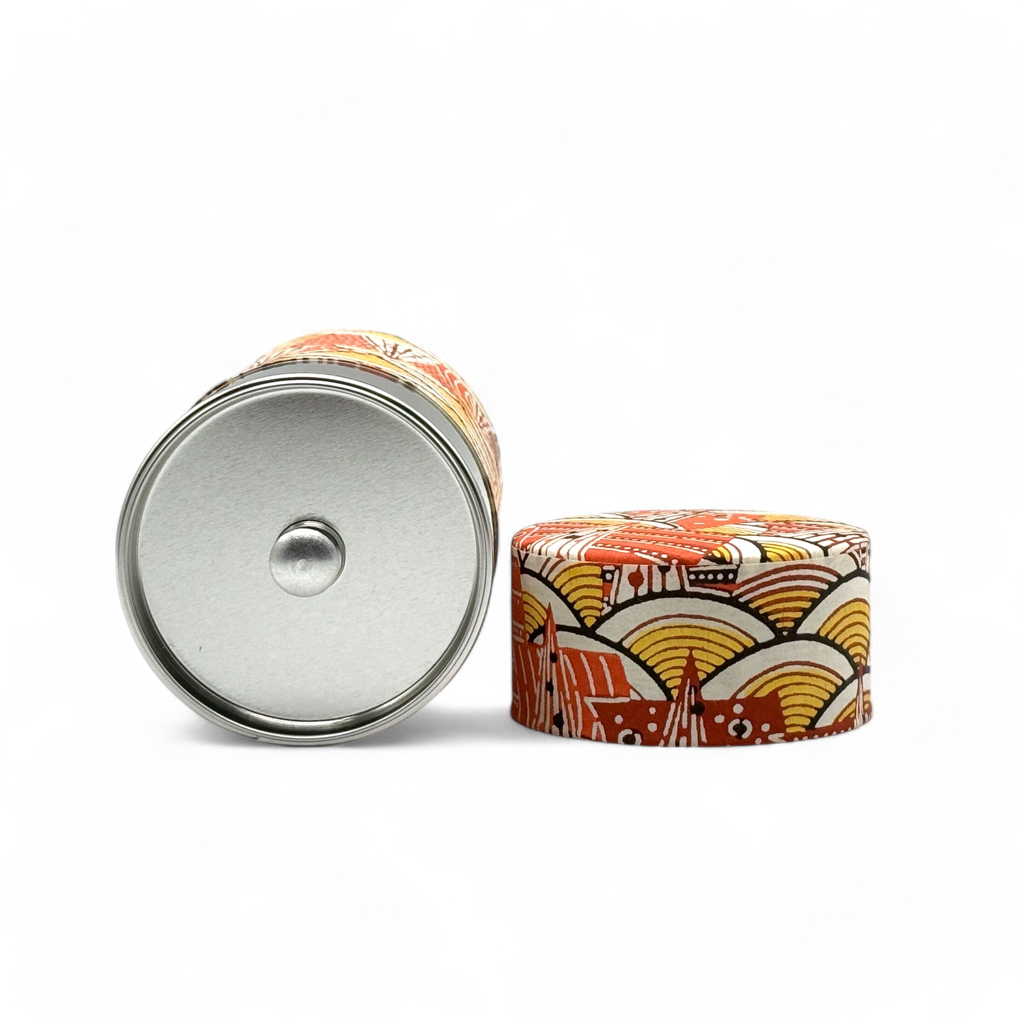 Saikaiha Orange Washi Paper Wrapped Tea Canister (L) - Japanese Chazutsu