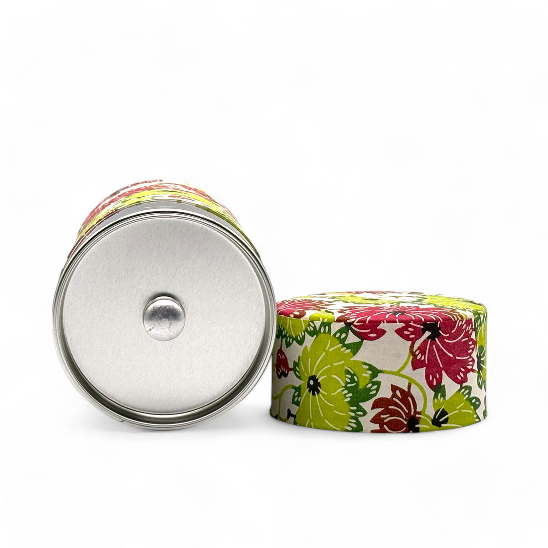 Natsuhana Flower Green Washi Paper Wrapped Tea Canister (L) - Japanese Chazutsu