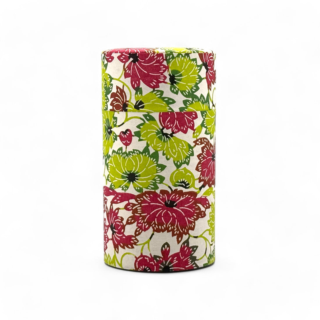 Natsuhana Flower Green Washi Paper Wrapped Tea Canister (L) - Japanese Chazutsu