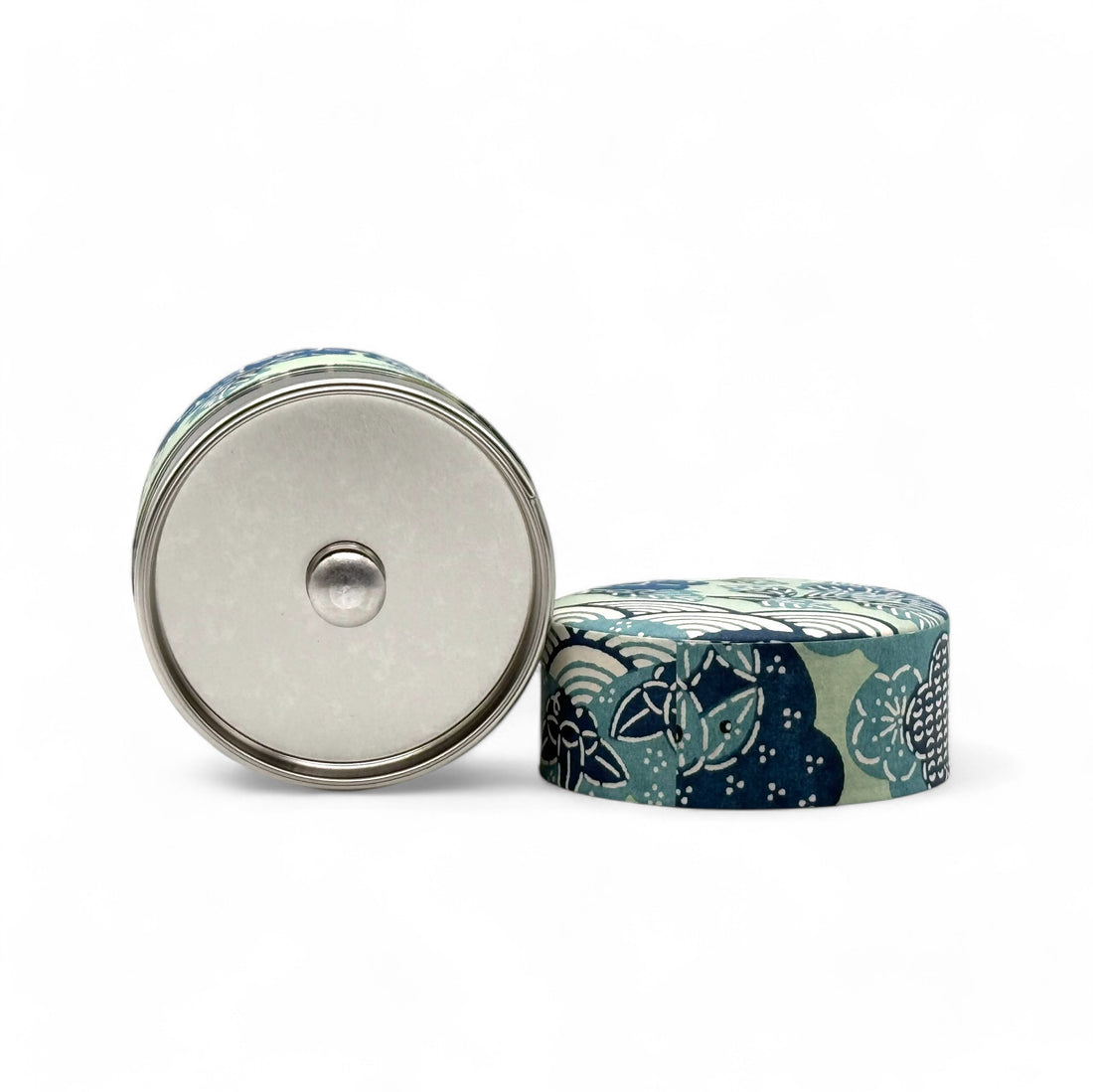 Shiki Seikaiha Blue Washi Paper Wrapped Tea Canister (S) - Japanese Chazutsu