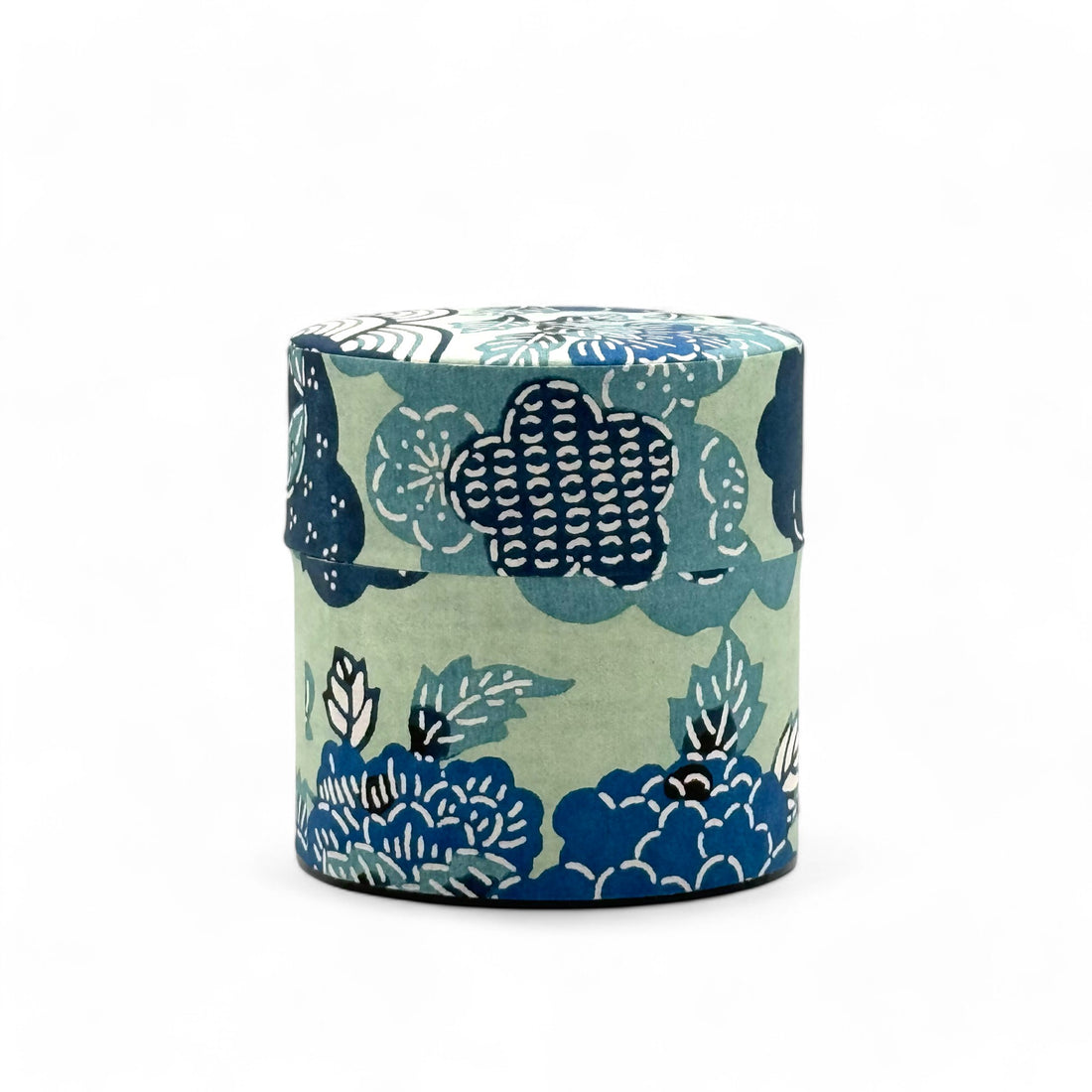 Shiki Seikaiha Blue Washi Paper Wrapped Tea Canister (S) - Japanese Chazutsu