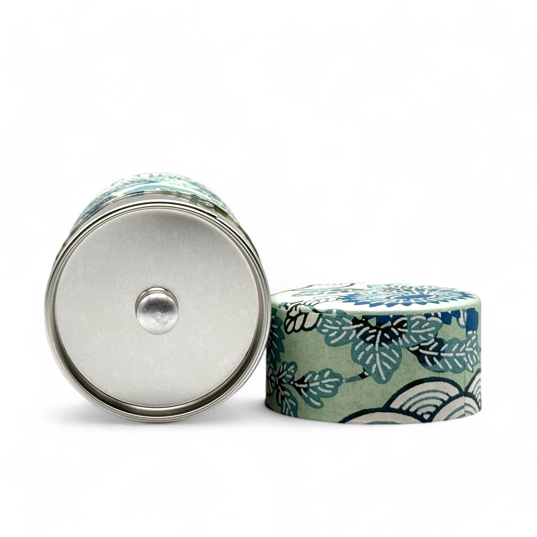 Shiki Seikaiha Blue Washi Paper Wrapped Tea Canister (L) - Japanese Chazutsu