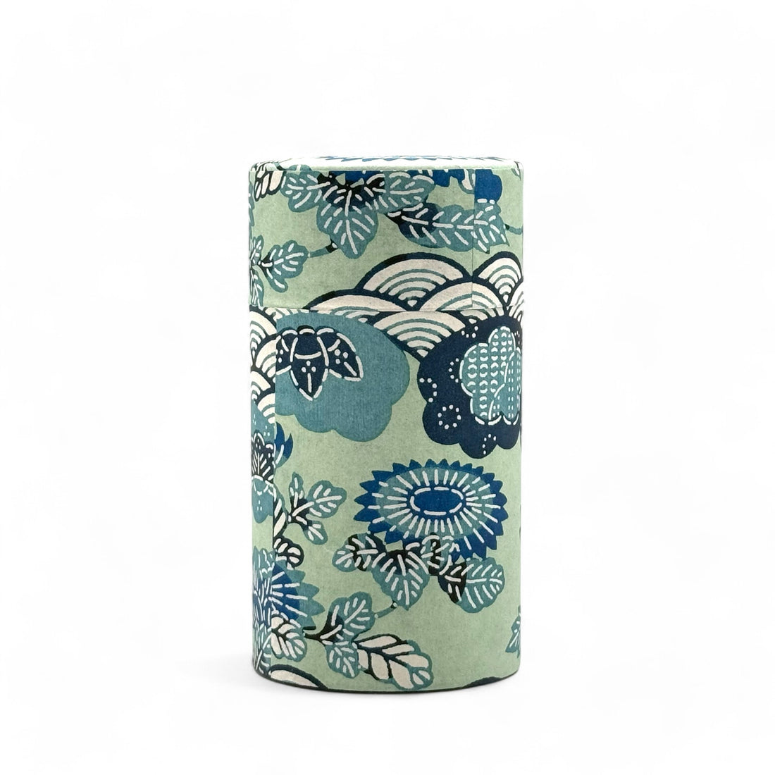 Shiki Seikaiha Blue Washi Paper Wrapped Tea Canister (L) - Japanese Chazutsu