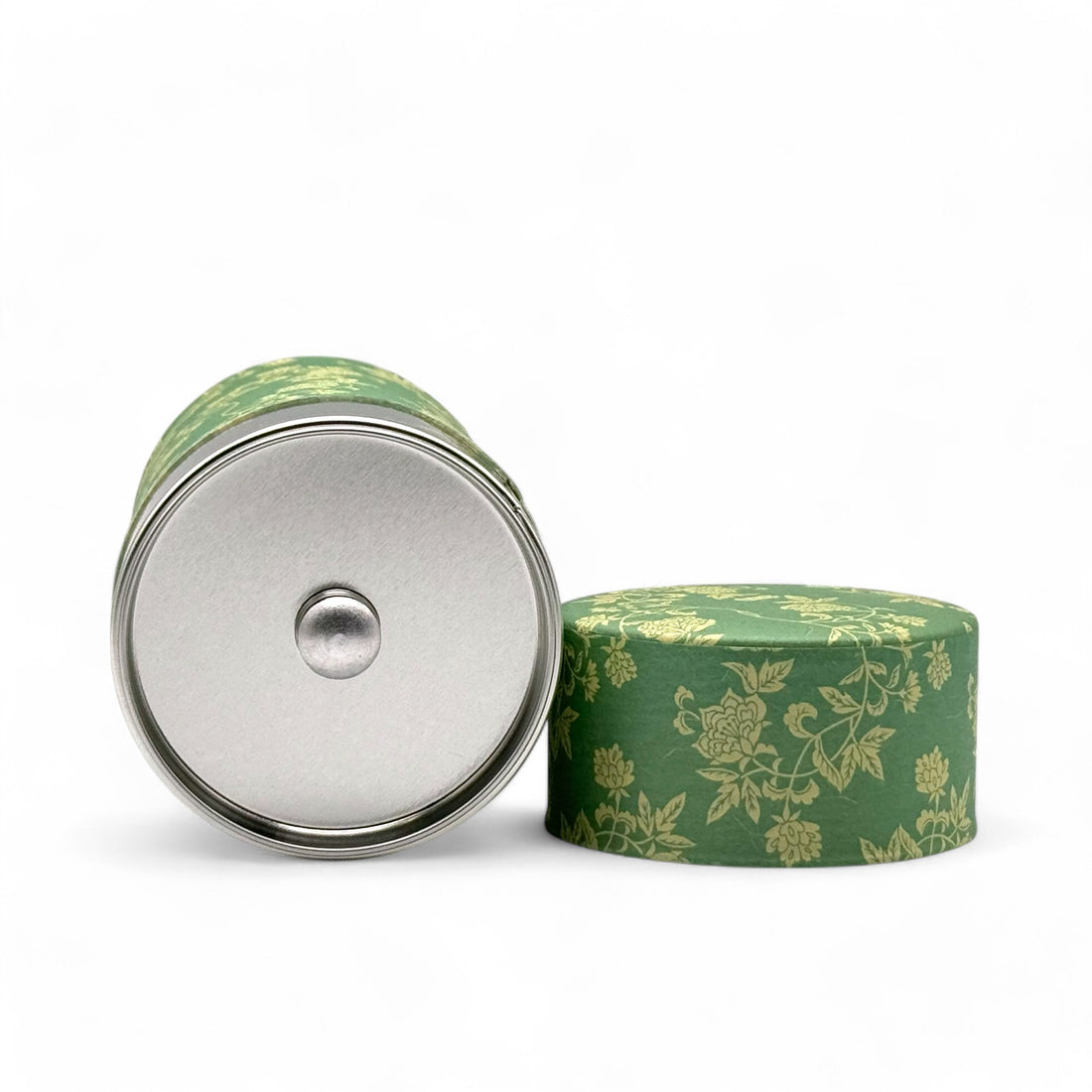 Hana Karakusa Green Washi Paper Wrapped Tea Canister (L) - Japanese Chazutsu