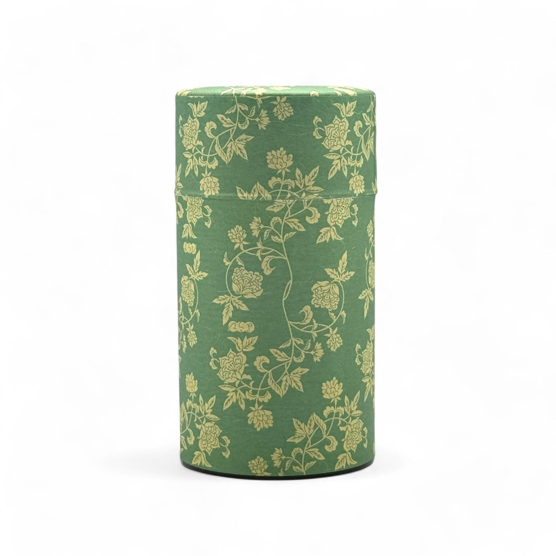 Hana Karakusa Green Washi Paper Wrapped Tea Canister (L) - Japanese Chazutsu