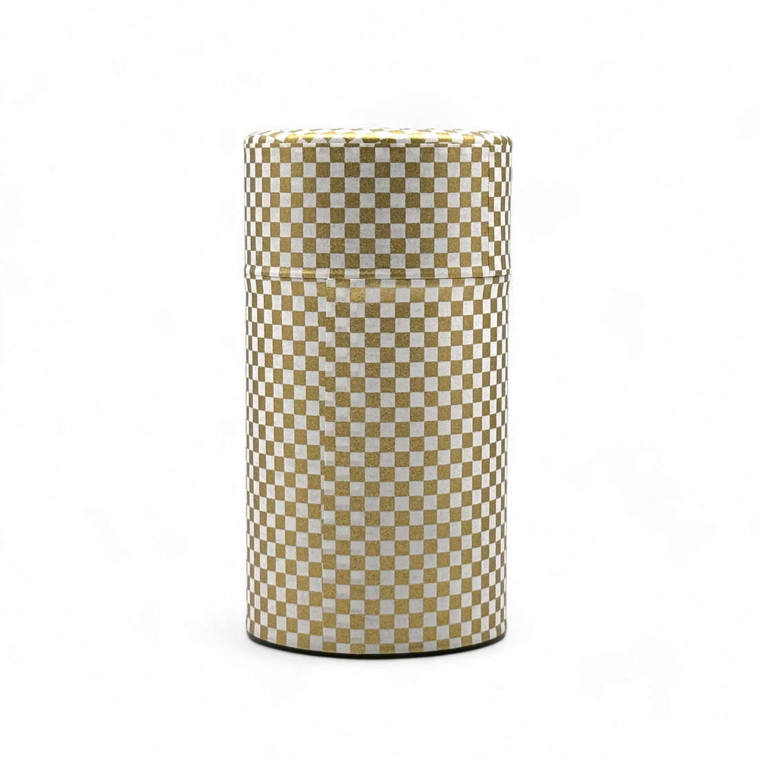 Ichimatsu Checkered Gold Washi Paper Wrapped Tea Canister (L) - Japanese Chazutsu