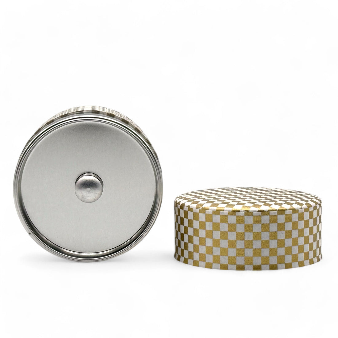 Ichimatsu Checkered Gold Washi Paper Wrapped Tea Canister (S) - Japanese Chazutsu