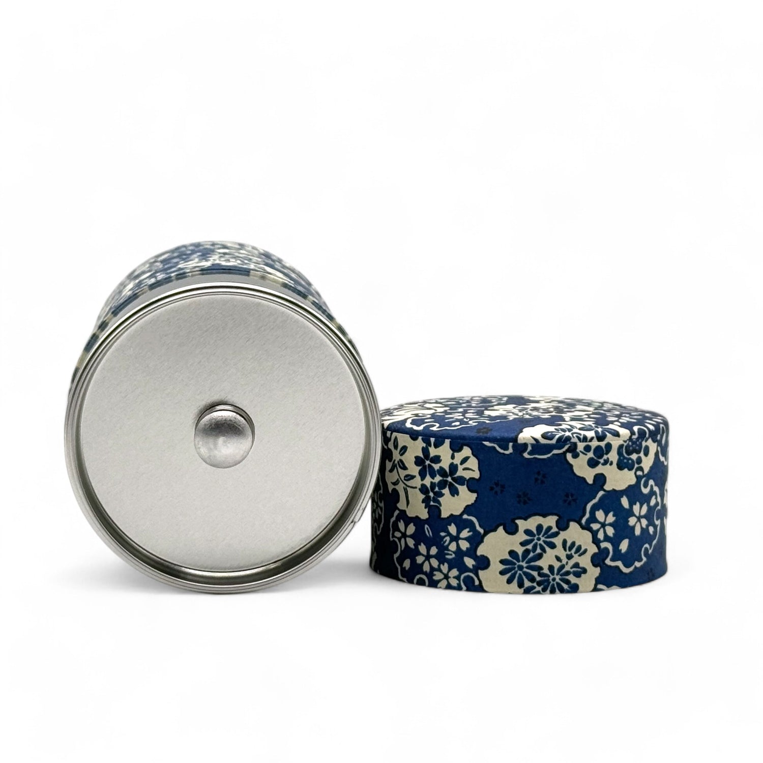 Hana Sori Blue Washi Paper Wrapped Tea Canister (L) - Japanese Chazutsu