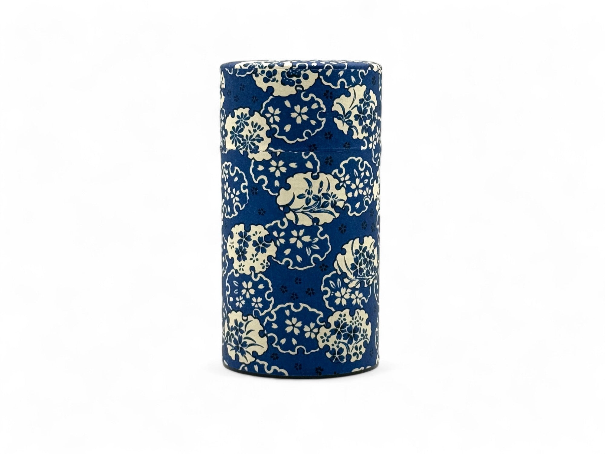 Hana Sori Blue Washi Paper Wrapped Tea Canister (L) - Japanese Chazutsu