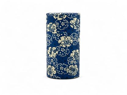 Hana Sori Blue Washi Paper Wrapped Tea Canister (L) - Japanese Chazutsu