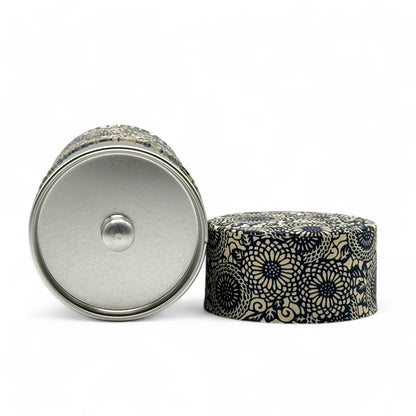 Chrysanthemum Blue Washi Paper Wrapped Tea Canister (L) - Japanese Chazutsu