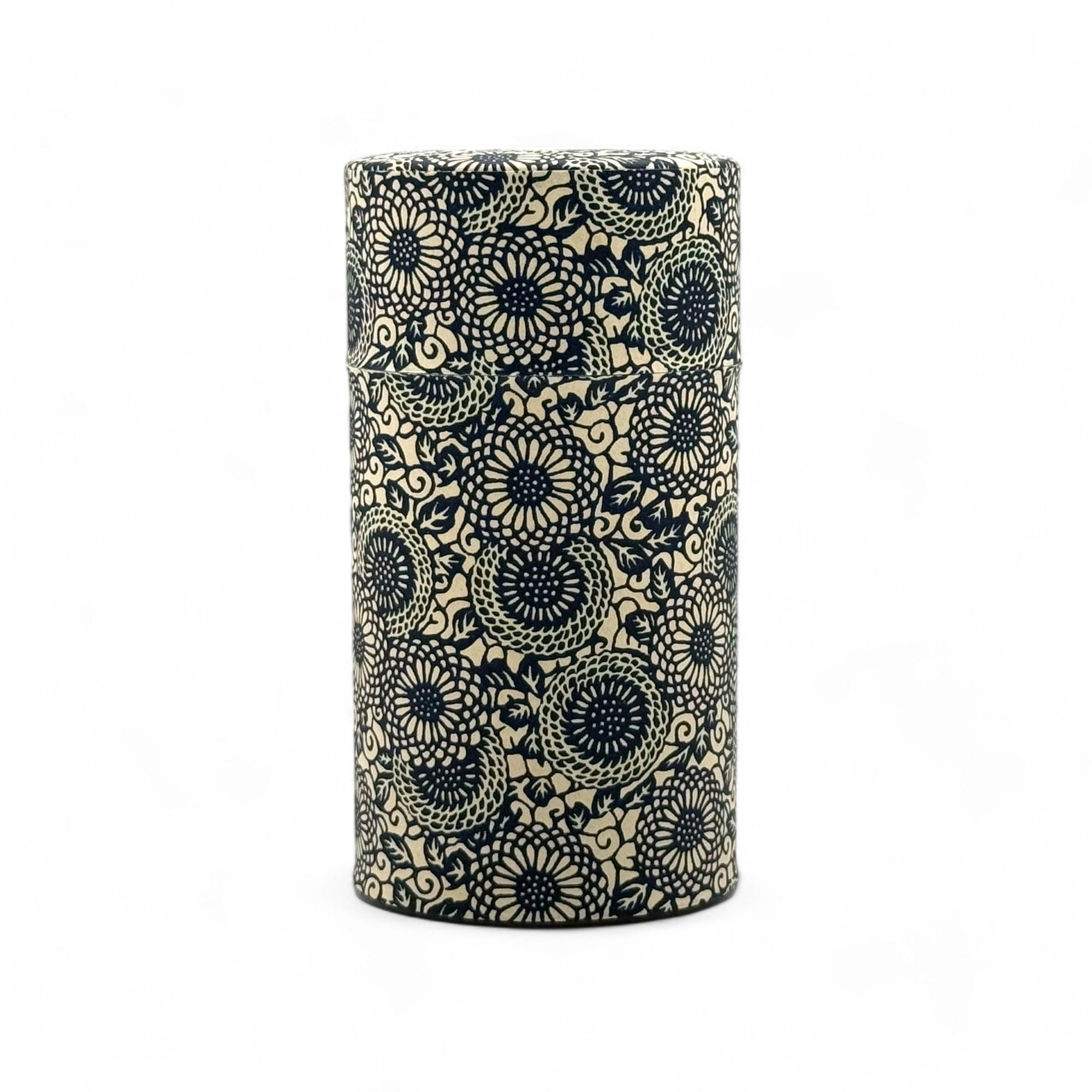 Chrysanthemum Blue Washi Paper Wrapped Tea Canister (L) - Japanese Chazutsu