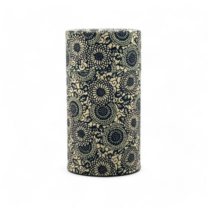 Chrysanthemum Blue Washi Paper Wrapped Tea Canister (L) - Japanese Chazutsu