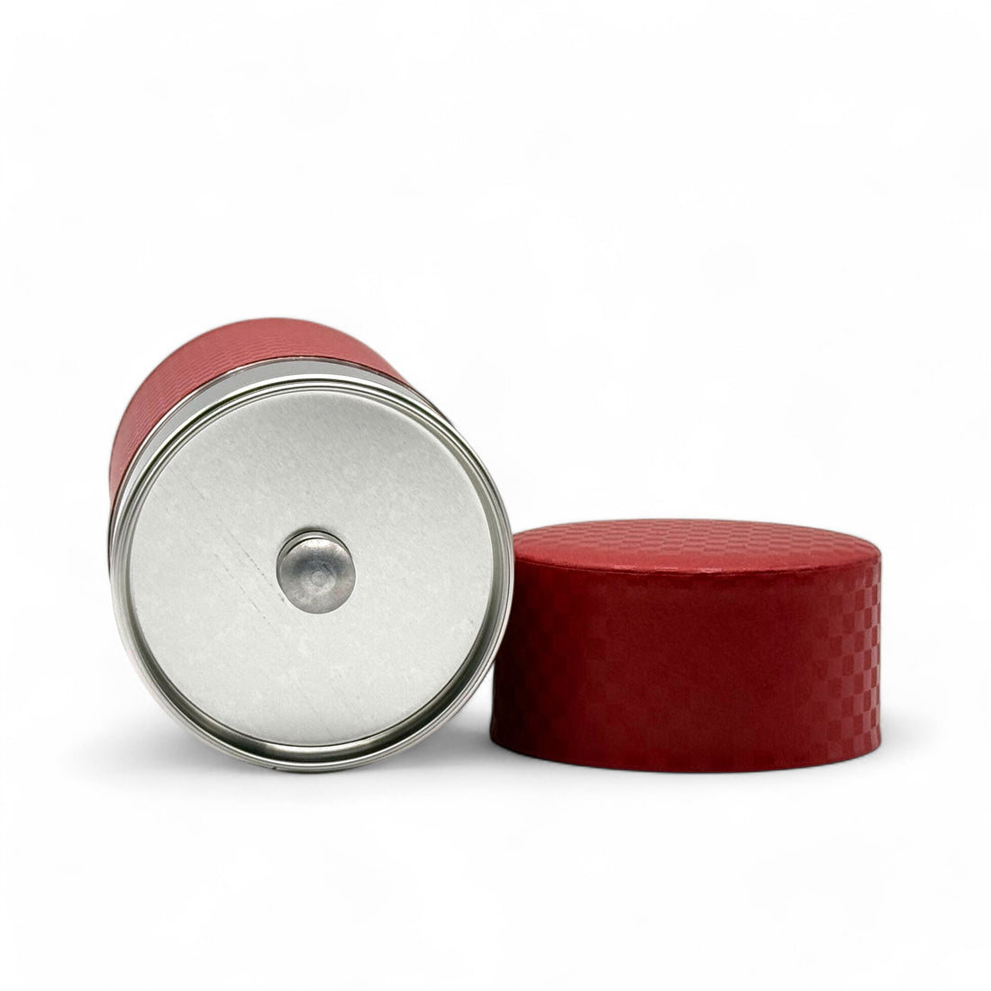 Ichimatsu Checkered Red Washi Paper Wrapped Tea Canister (L) - Japanese Chazutsu