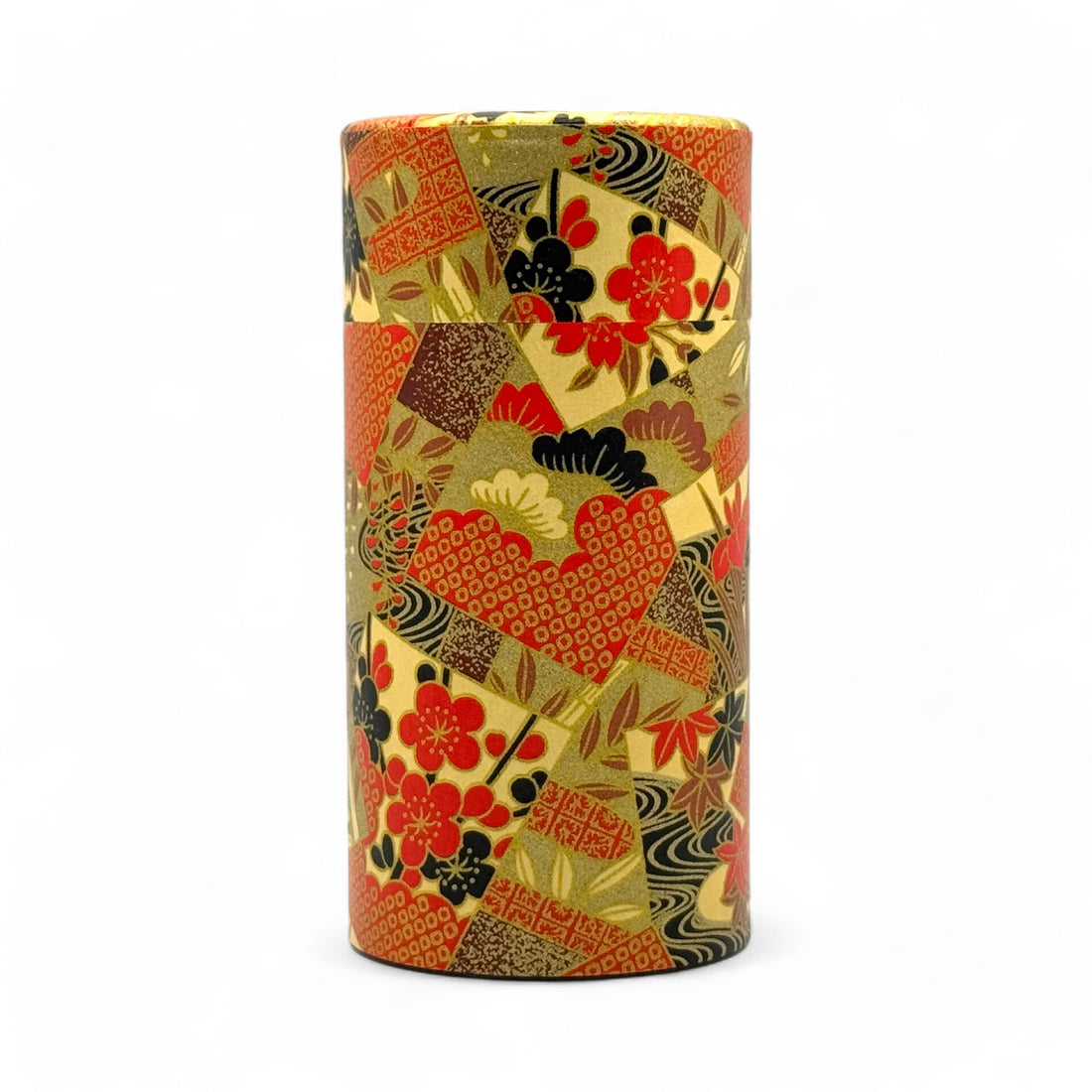 Ogone Golden Painting Washi Paper Wrapped Tea Canister (L) - Japanese Chazutsu