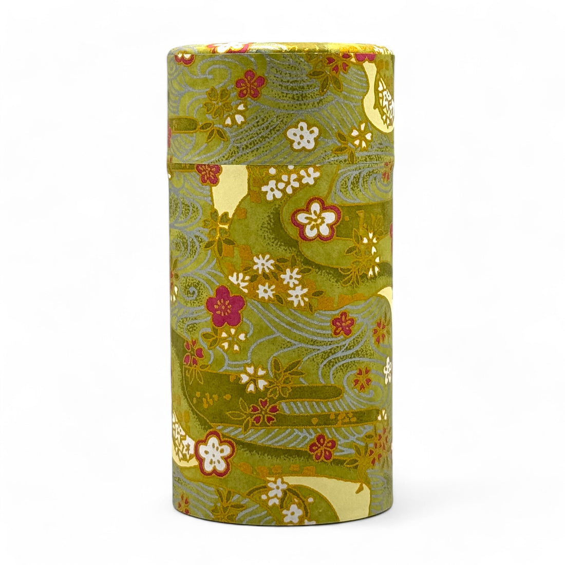 Shikisai Green Washi Paper Wrapped Tea Canister (L) - Japanese Chazutsu