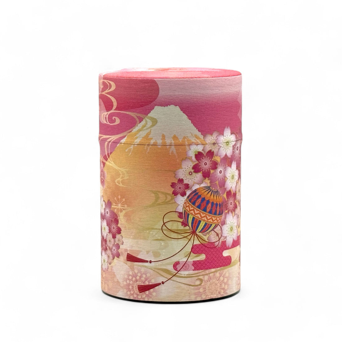 Shizukan Sakura Pink Blossom Mt. Fuji Series Washi Paper Wrapped Tea Canister (S) - Japanese Chazutsu