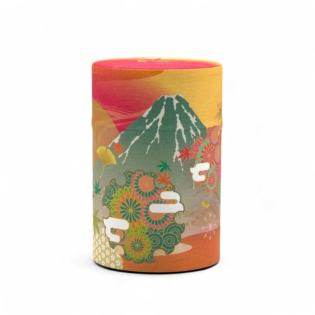 Shizukan Momiji Orange Mt. Fuji Series Washi Paper Wrapped Tea Canister (S) - Japanese Chazutsu