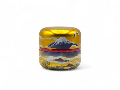 Mt Fuji Gold Metal Tea Canister - Japanese Chazutsu