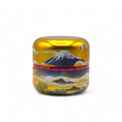 Mt Fuji Gold Metal Tea Canister - Japanese Chazutsu