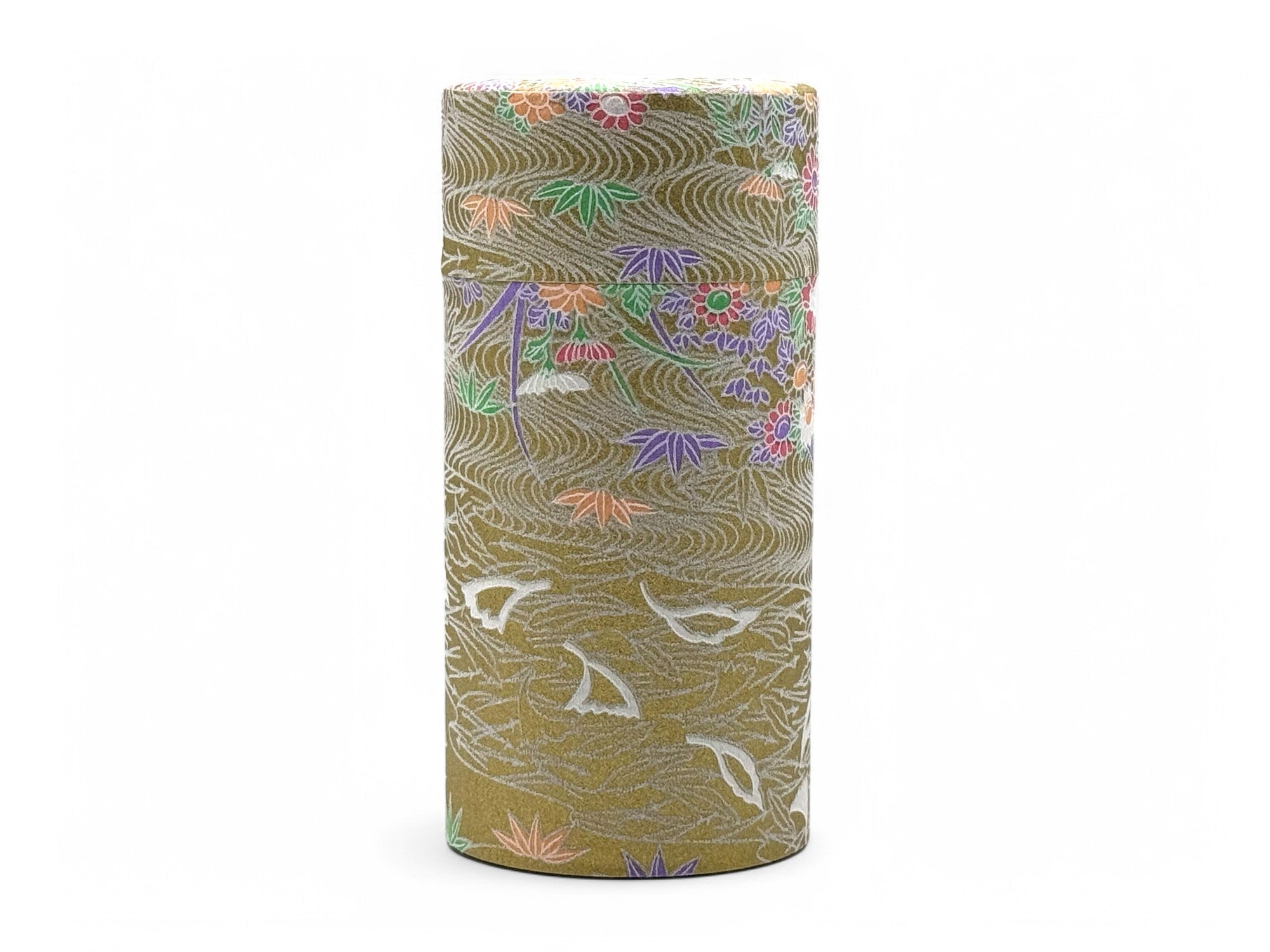 Yayoi Hanamizu Gold Washi Paper Wrapped Tea Canister (L) - Japanese Chazutsu