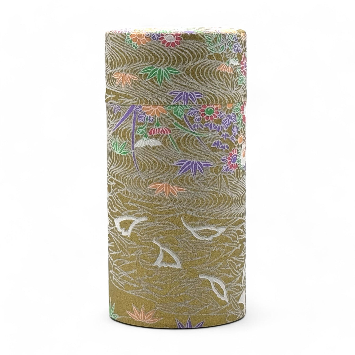 Yayoi Hanamizu Gold Washi Paper Wrapped Tea Canister (L) - Japanese Chazutsu