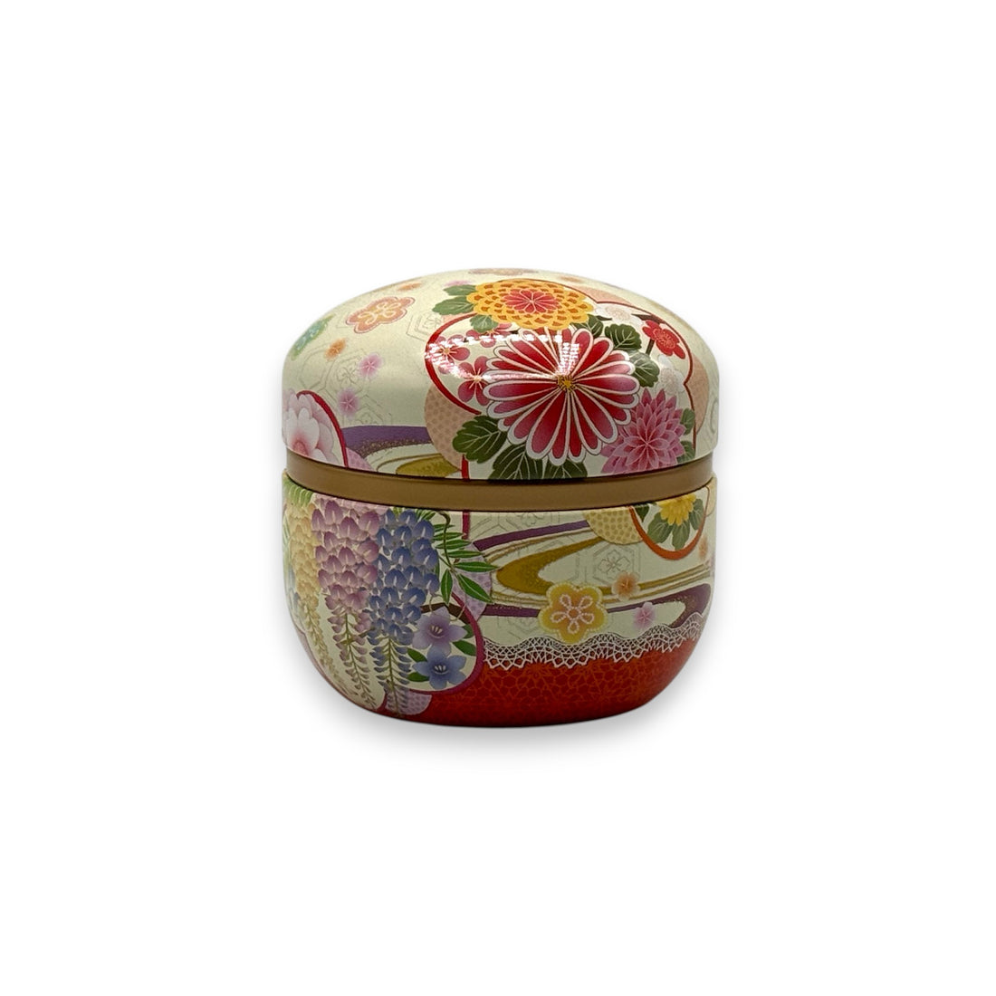 Dento Hana Red Metal Tea Canister - Japanese Chazutsu