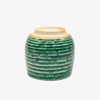 Oribe Stripe Green Yunomi - Japanese Teacup Teaware Inoue Tea