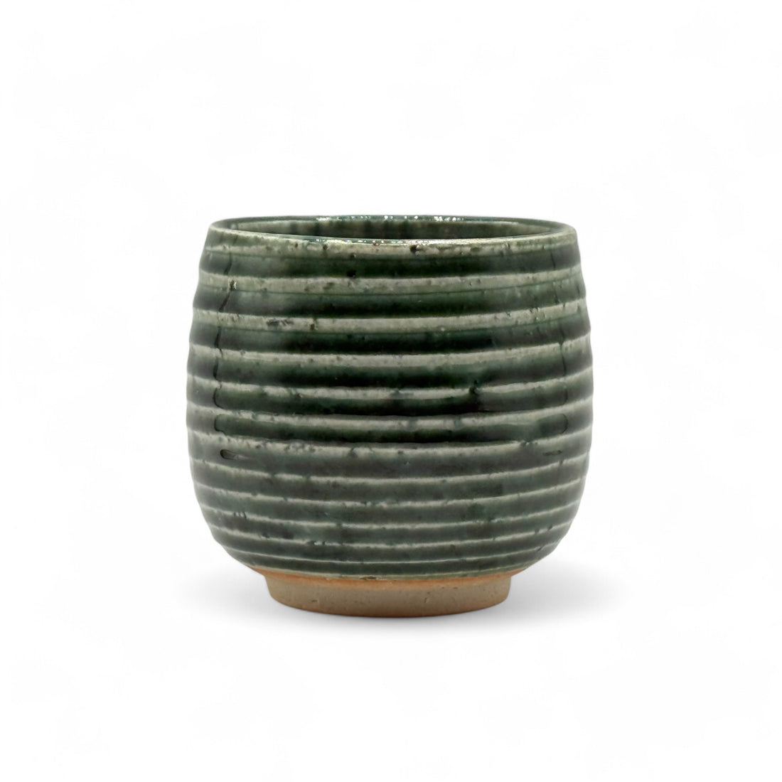 Oribe Stripe Green Mino-yaki Yunomi - Japanese Teacup