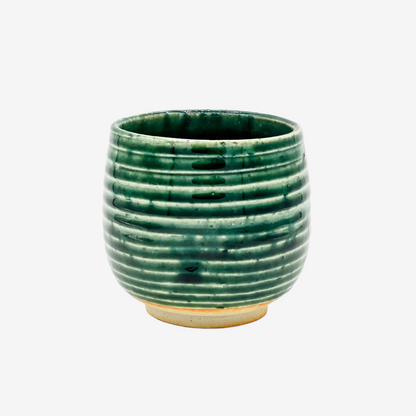 Oribe Stripe Green Yunomi - Japanese Teacup