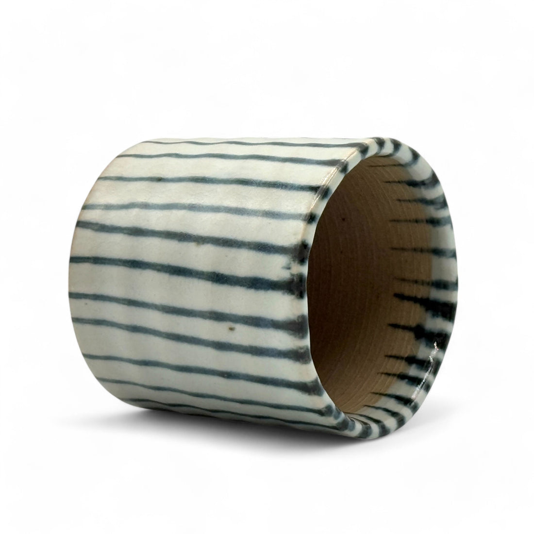 Tokusa Stripe White Mino-yaki Yunomi by Kimura - Japanese Teacup