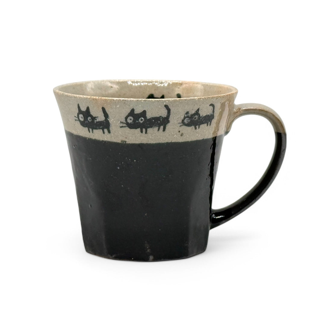 Kuro Black Cat Mino-yaki Mug by Kanejin - Japanese Tea Mug