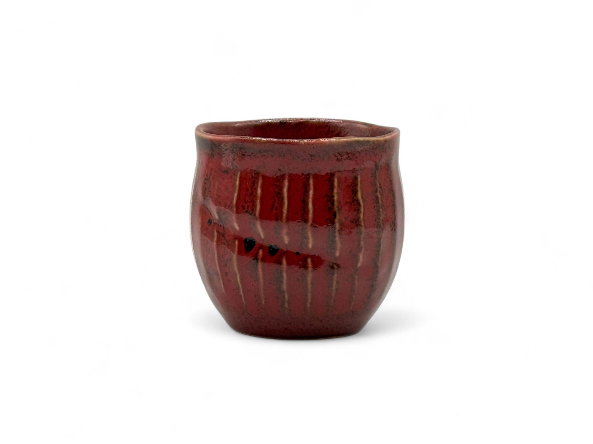 Shun Red Mino-yaki Yunomi by Akira Izumi - Japanese Teacup