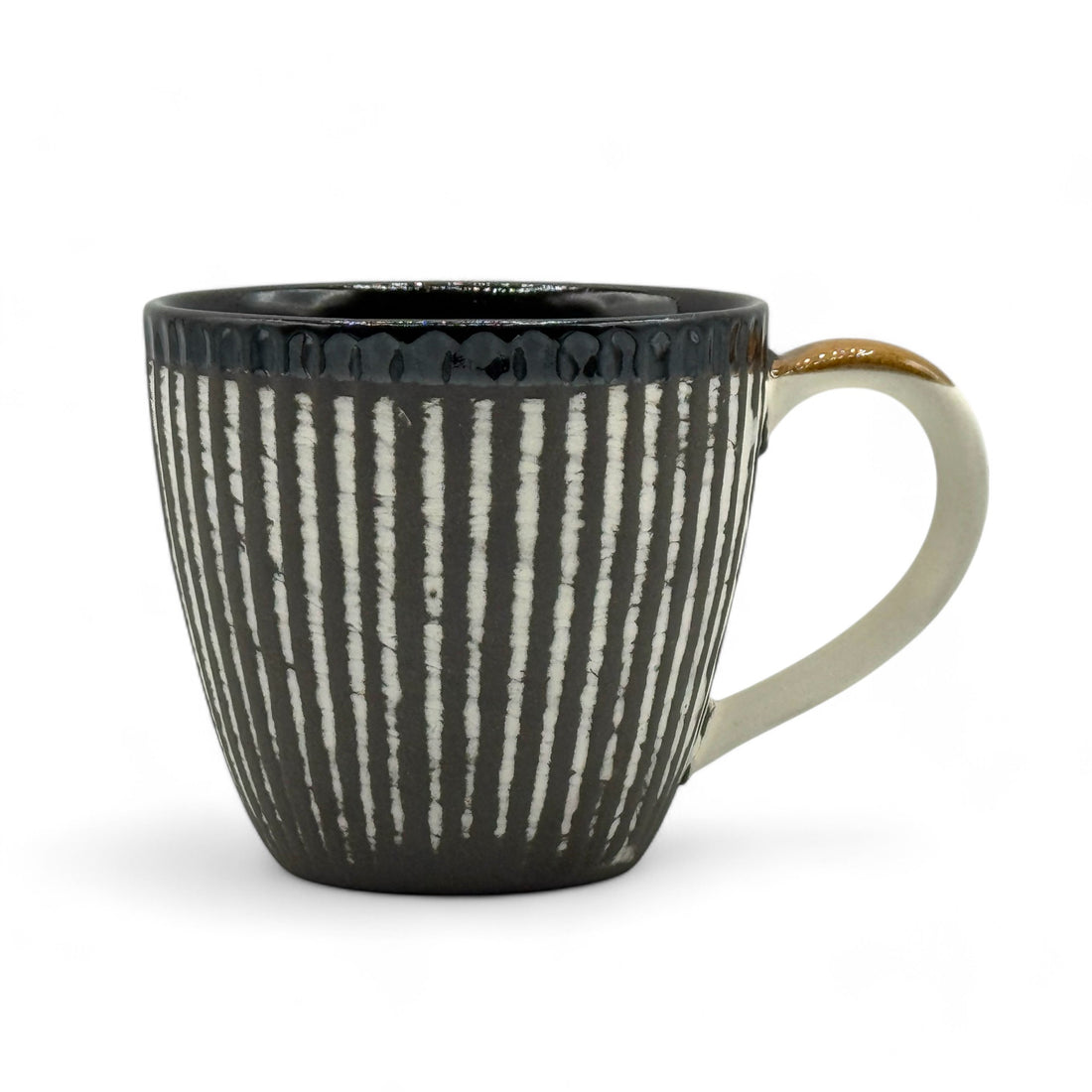 Kesho White Black Stripe Mino-yaki Mug by Tangfeng - Japanese Tea Mug