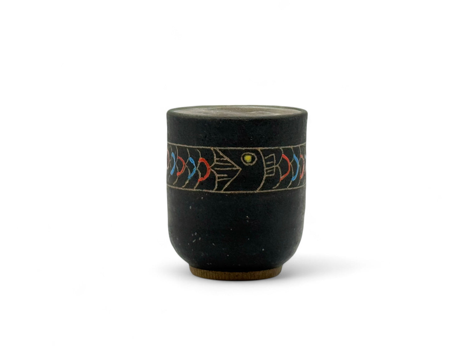 Sakana Black Fish Mino-yaki Yunomi - Japanese Teacup