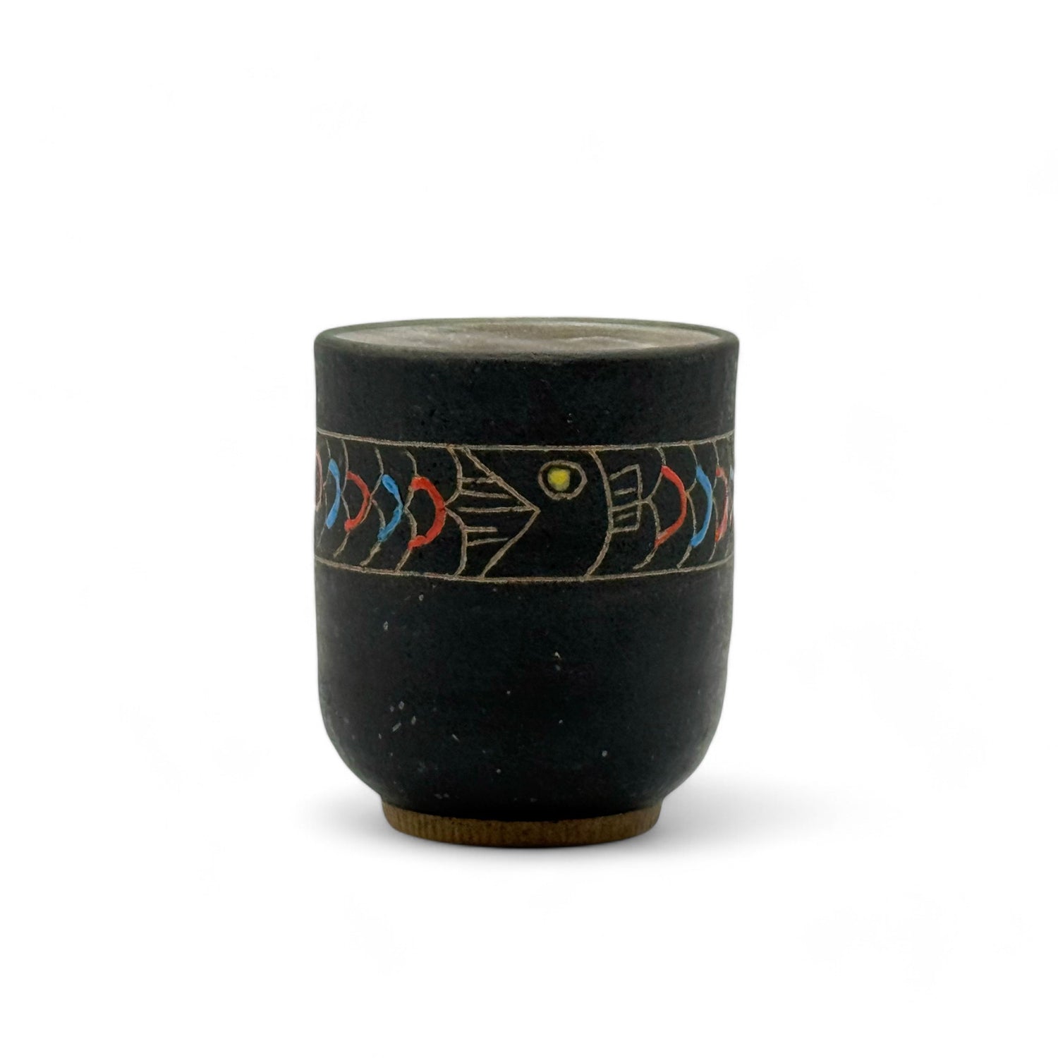 Sakana Black Fish Mino-yaki Yunomi - Japanese Teacup