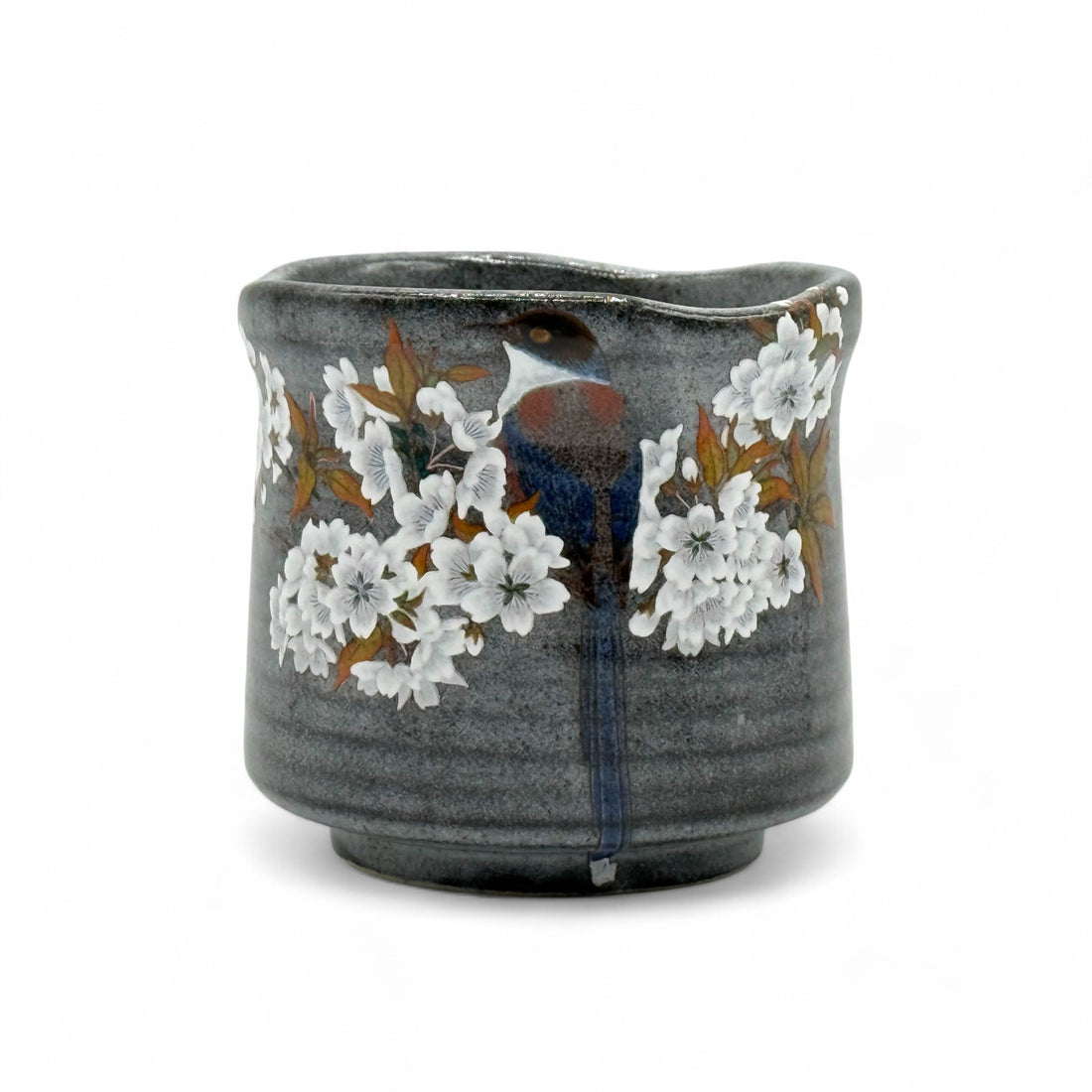 Yamazakura Tori Gray Kutani-yaki Yunomi- Japanese Teacup