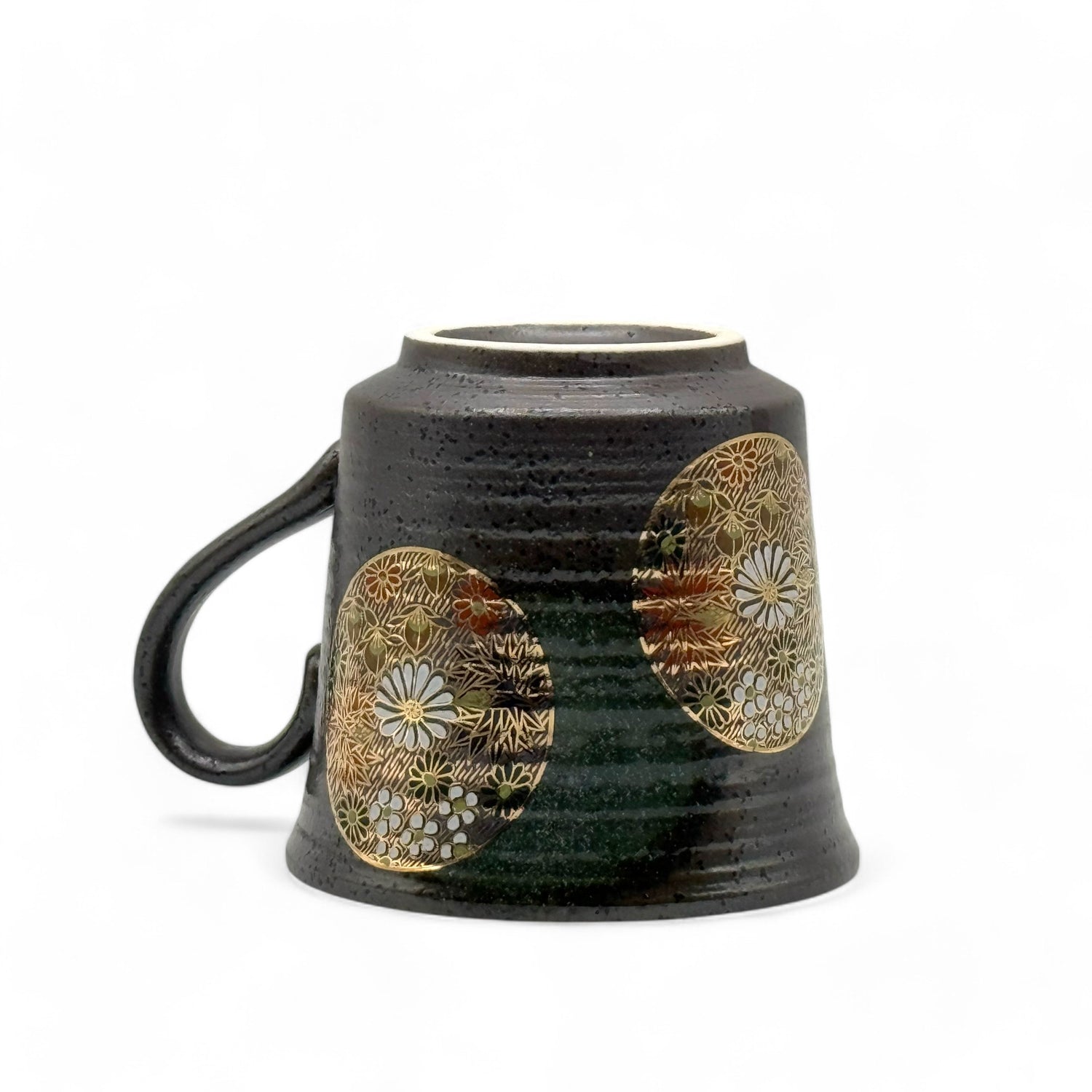 Kinkazume Black Kutani-yaki Mug- Japanese Tea Mug