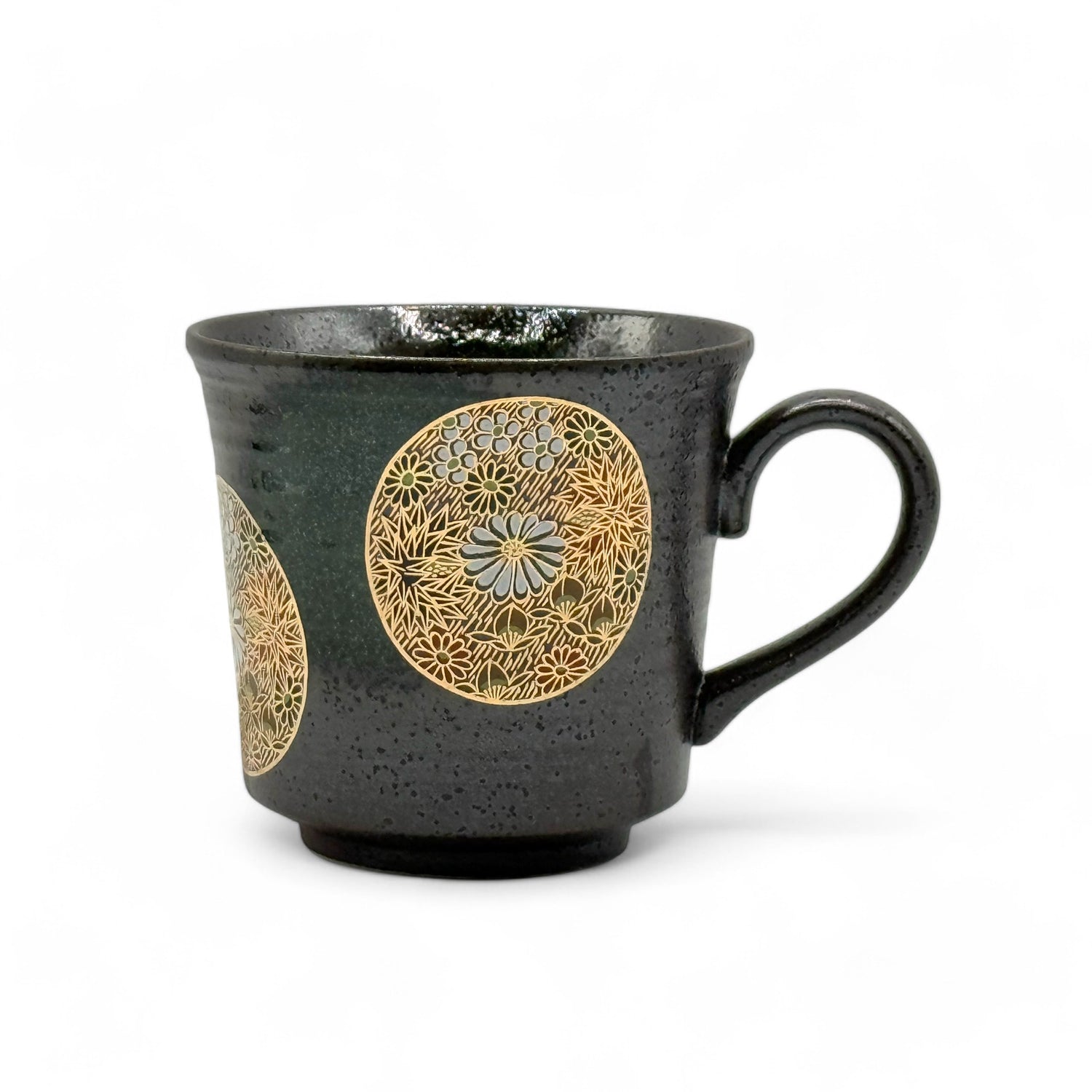 Kinkazume Black Kutani-yaki Mug- Japanese Tea Mug