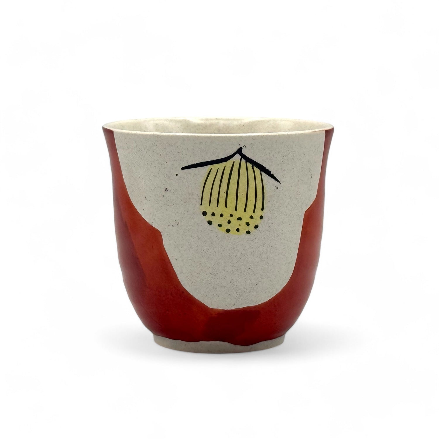 Akeno Red Tsubaki Mino-yaki Yunomi - Japanese Teacup