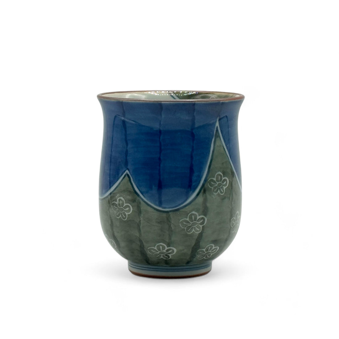 Shigashi Ume Blue Hasami-yaki Yunomi - Japanese Teacup