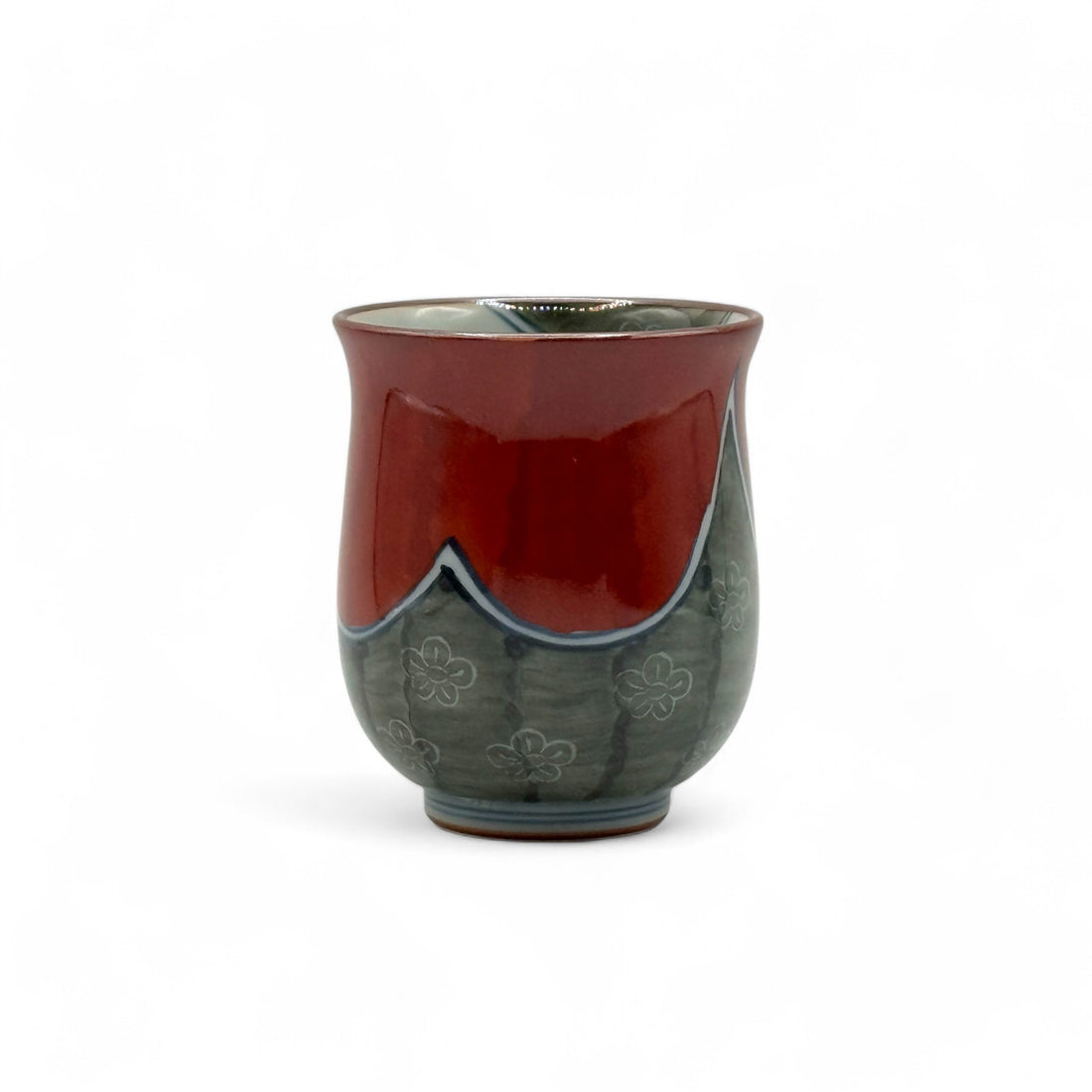 Shiawase Ume Red Hasami-yaki Yunomi - Japanese Teacup