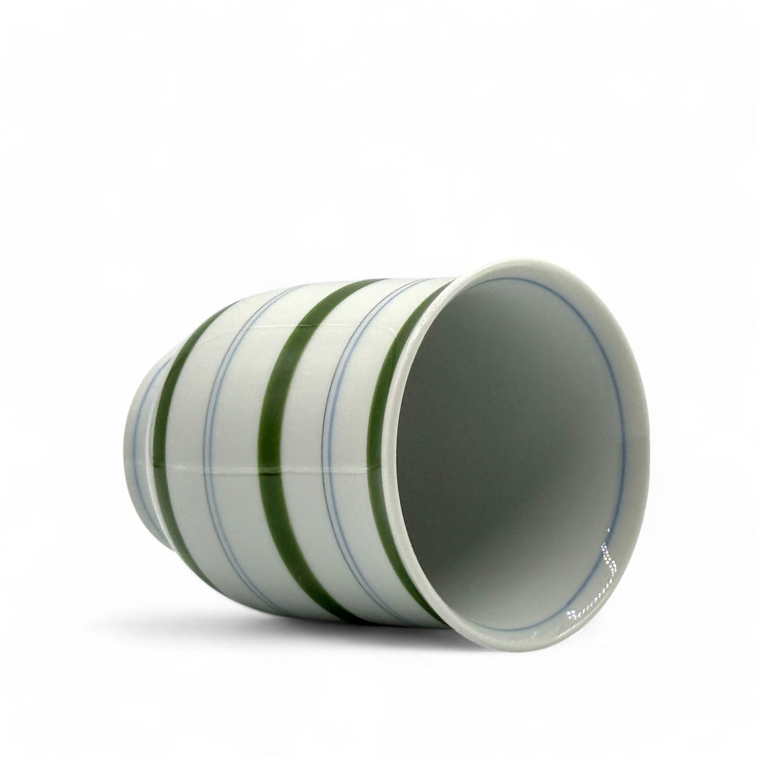 Midori Stripe Green Hasami-yaki Yunomi - Japanese Teacup