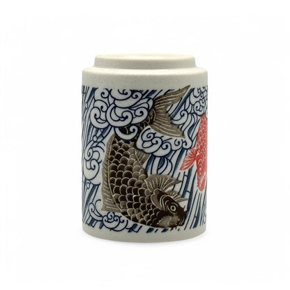 Koi Fish White Mino-yaki Yunomi - Japanese Teacup