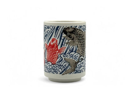 Koi Fish White Mino-yaki Yunomi - Japanese Teacup