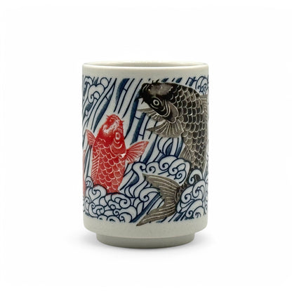 Koi Fish White Mino-yaki Yunomi - Japanese Teacup