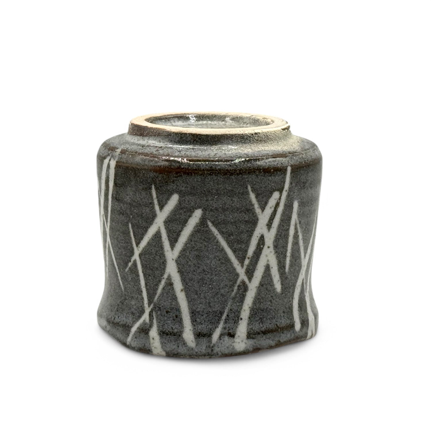 Iguchi Shirakaba Stripe Gray Mino-yaki Yunomi - Japanese Teacup