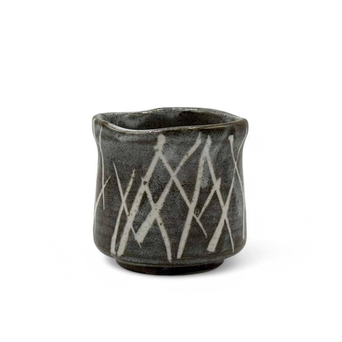 Iguchi Shirakaba Stripe Gray Mino-yaki Yunomi - Japanese Teacup