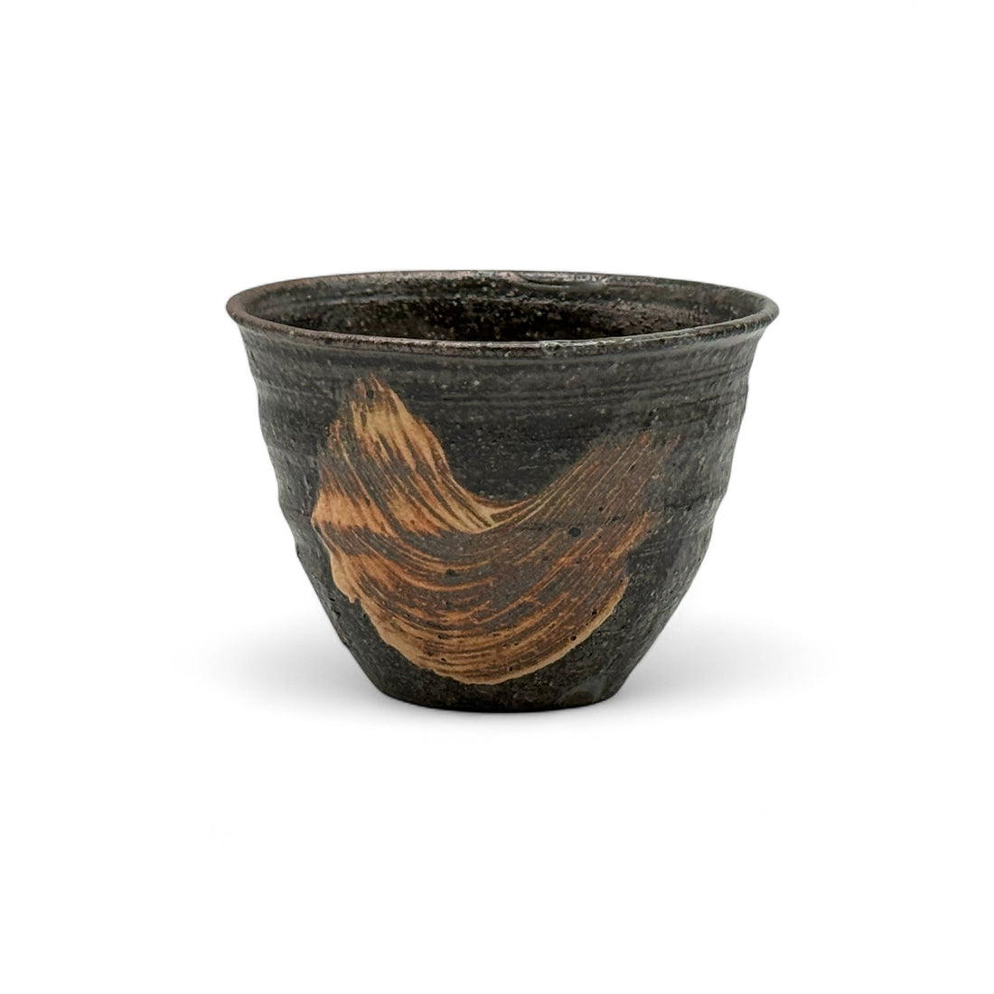 Ara Brushstroke Hake Brown Shigaraki-yaki Yunomi - Japanese Teacup